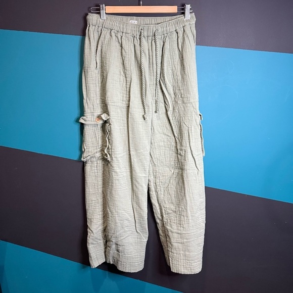 Roxy Green Wide Leg Pants with Relaxed Fit 100% cotton - Picture 3 of 14